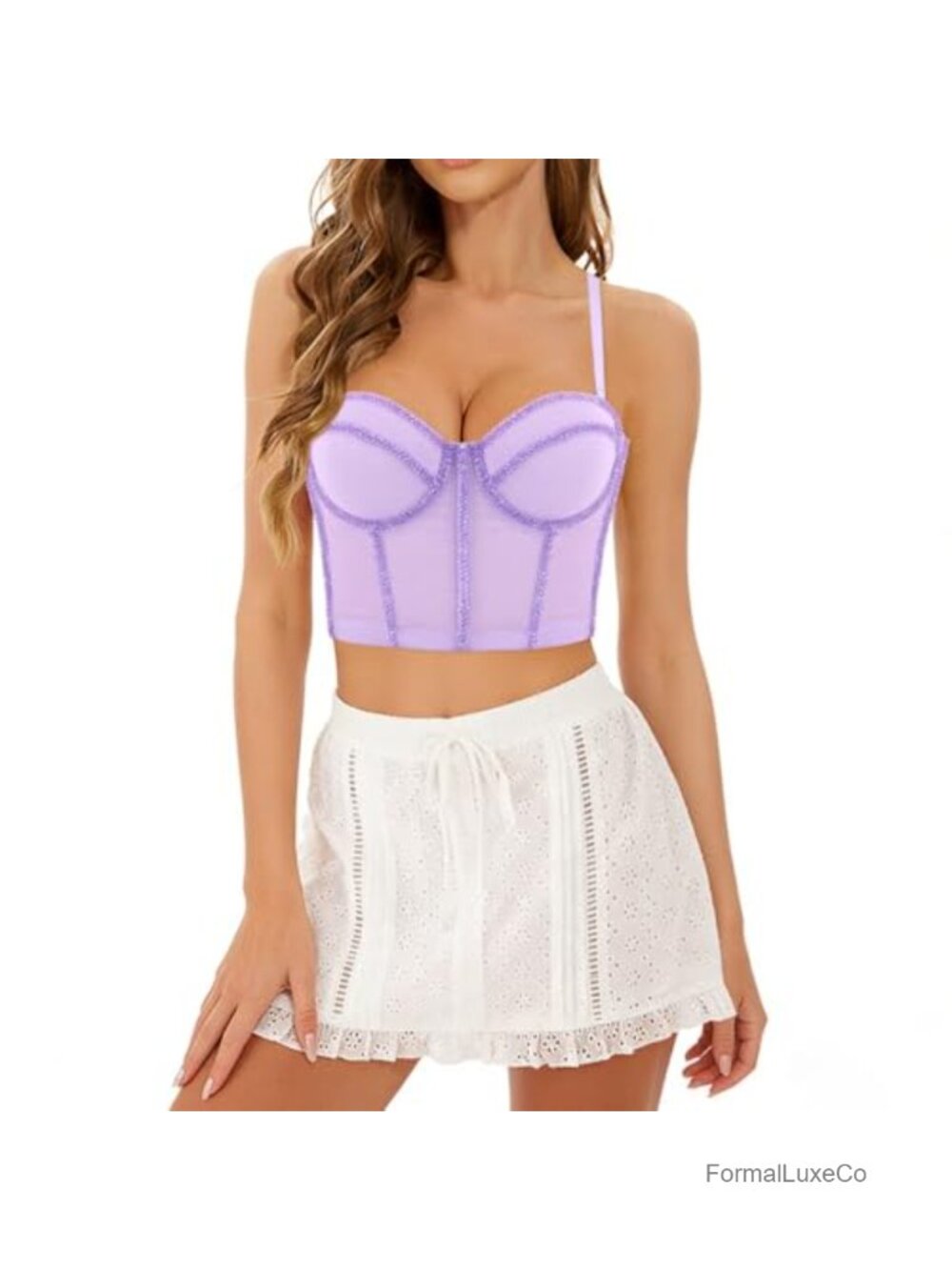 Sparkly Sequin Spaghetti Strap Crop Top Bustier Corset Mesh